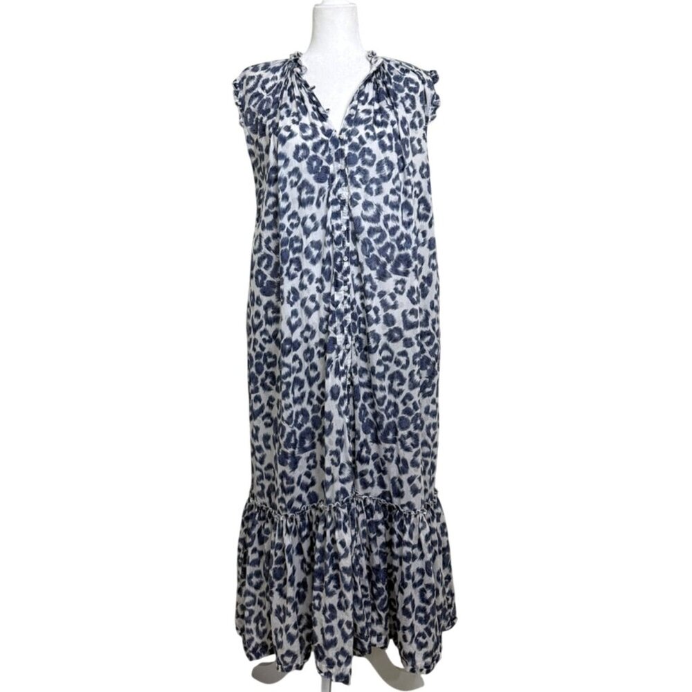 Sleeveless Blue Leopard-Print Maxi Dress